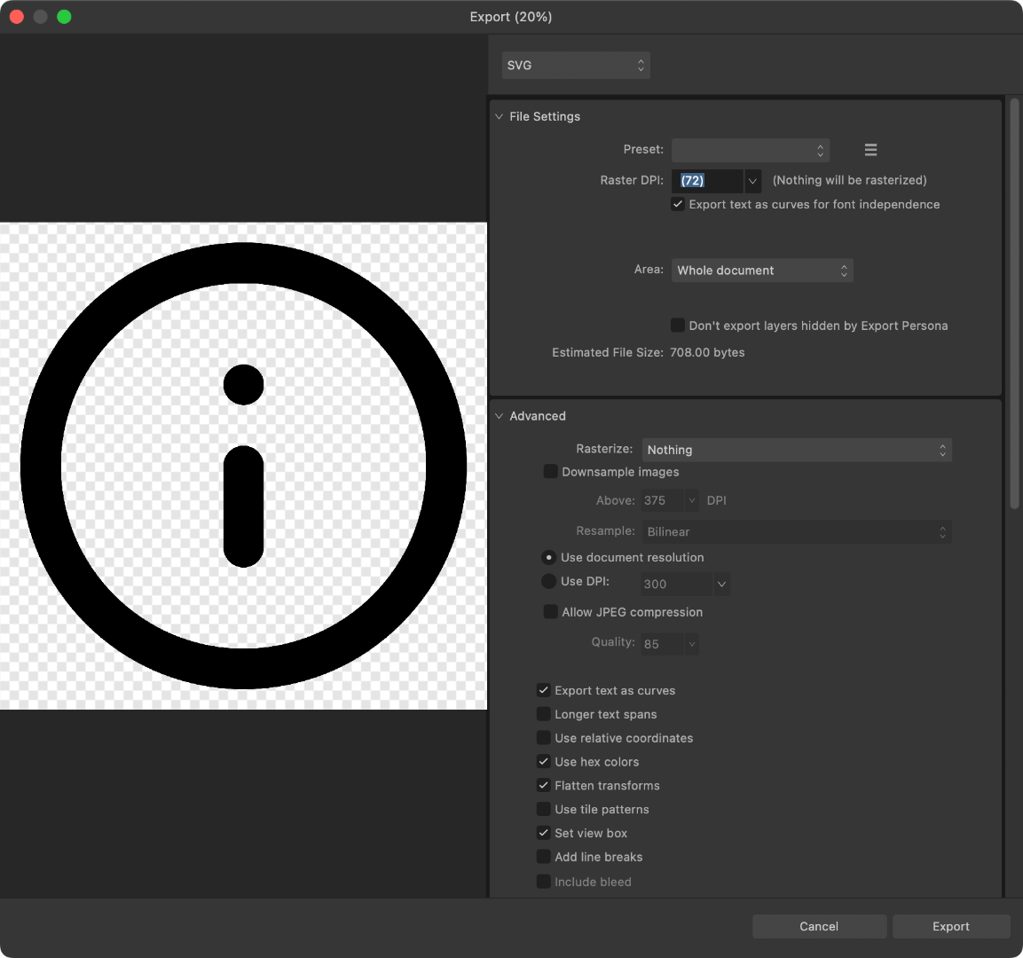 SVG export options in Affinity Designer